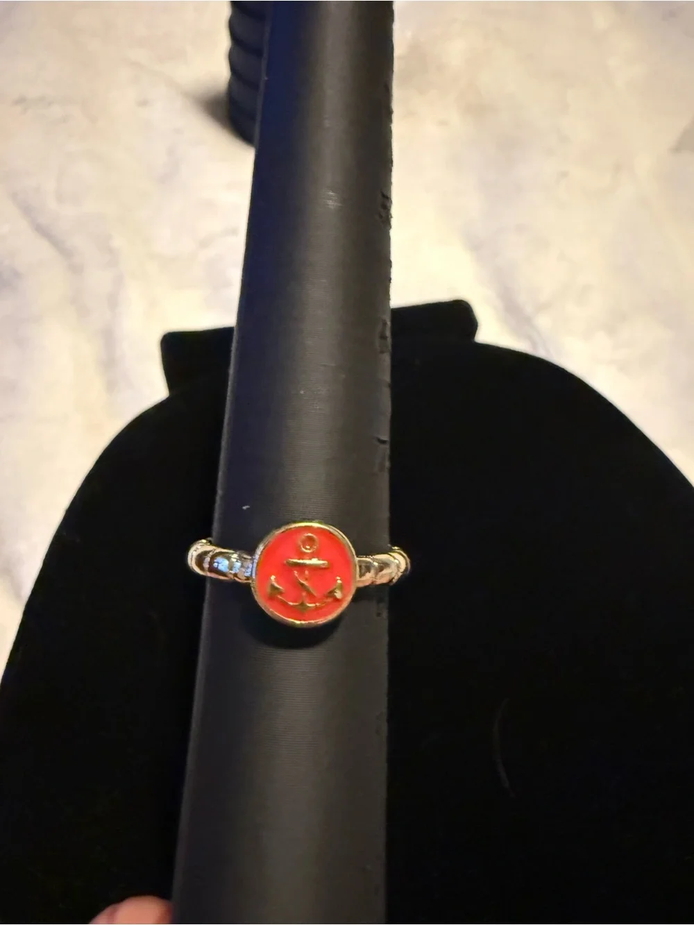 Red Anchor EnamelAnd Gold Tone Ring - Women's Fashion Jewelry